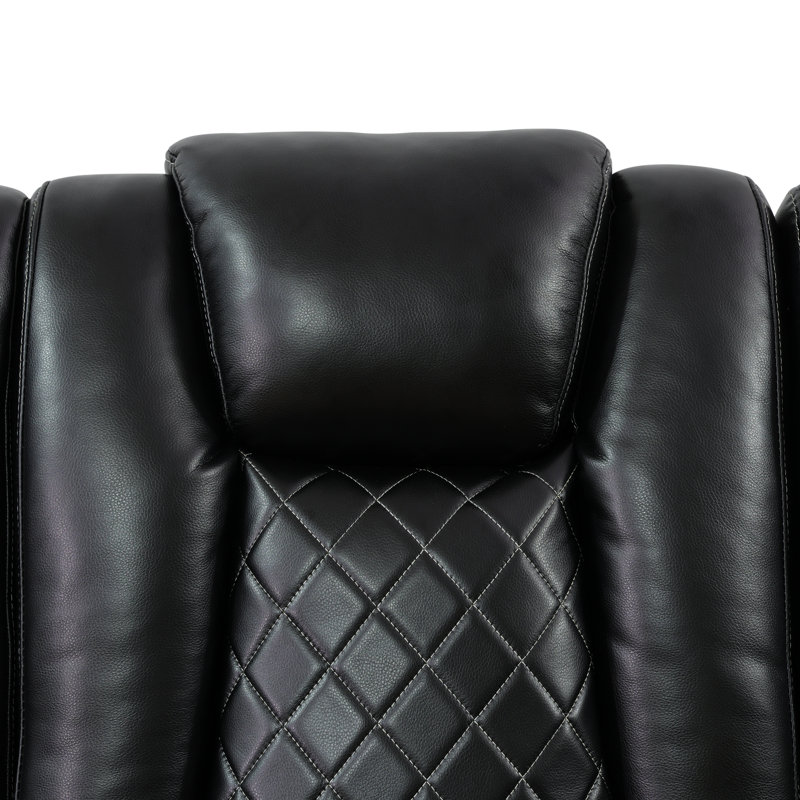 83.5" Breathing Leather Power Recliner Sofa With Middle Drop-down Table, Black