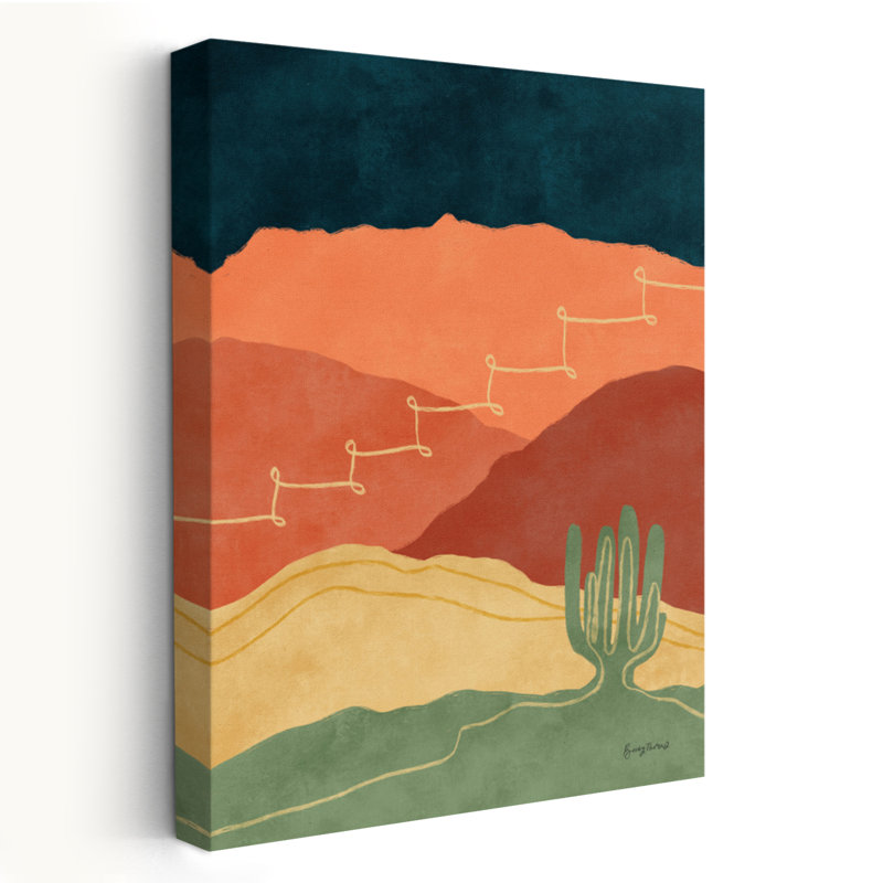 Mountainous II - Art abstrait bleu cactus brun, H 24 po x l 16 po