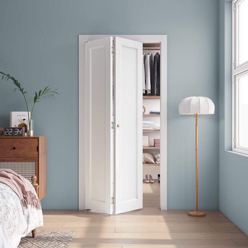 Porte pliante en bois manufacturé à 1 panneau apprêté blanc avec ensemble de quincaillerie, 32 po x 80 po, 1