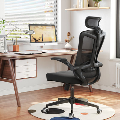 Heavy Duty Home Ergonomic Office Chair With Adjustable Lumbar Support And Headrest, Swivel High Back Computer Chair, Breathable Mesh Desk Chair, PU Silent Wheels, Flip-Up Arms Task Chair