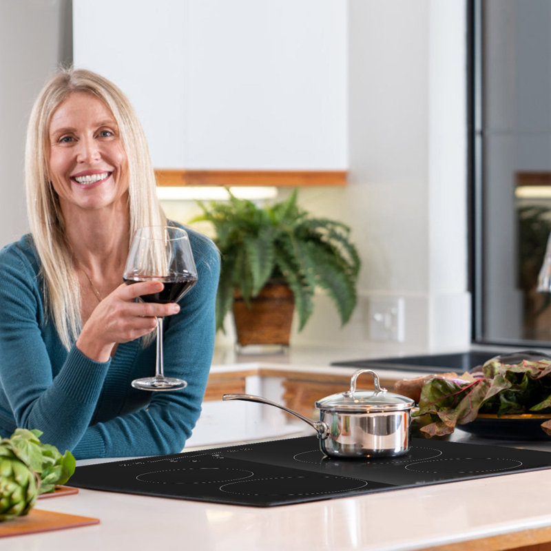 Built In Electric Stove Top, 23.2 X 20.5 Inch 4 Burners, 240V Glass Radiant Cooktop With Sensor Touch Control, Timer And Child Lock Included, 9 Power Levels For Simmer Steam Slow Cook Fry