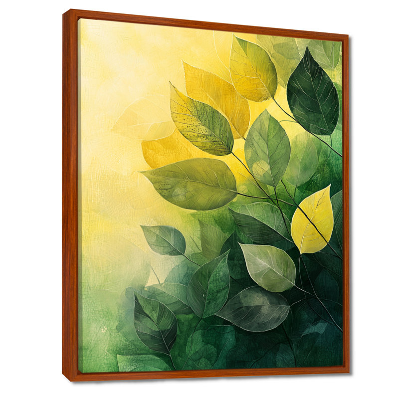 «Green Green Summer Leaves Foliage Collage I», reproduction sur toile, H 32 po x l 24 po, Reproduction avec cadre flottant