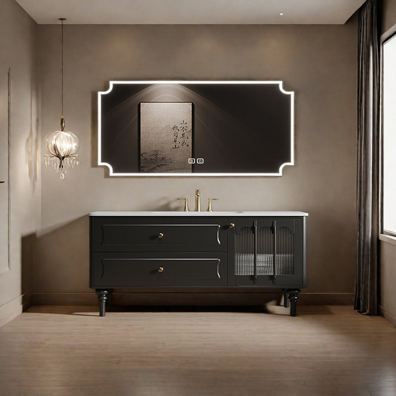 Armoire de salle de bain rétro, 55", Noir