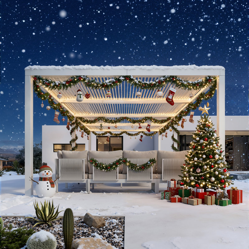 Pergola d'extérieur en aluminium blanc 11 pi x 14 pi à persiennes