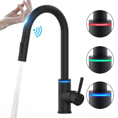 Belfry Kitchen Kitchen Mix Taps with Pull Out Spray 360° Swivel touchable Water Temperature AdjustBlack