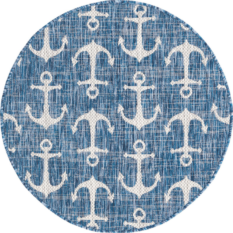 Tapis intérieur / extérieur bleu Glidden, Rond 4 pi