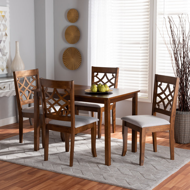 Paulding Grey Fabric Upholstered 5-Pc Dining Set in Walnut Finish, 37.4'' H X 18.1'' W X 20.3'' D