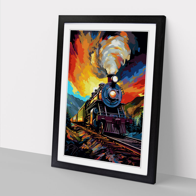 Steam Train Pop - Single Picture Frame Print on Wood, Black, 34cm H x 25cm W x 2cm D