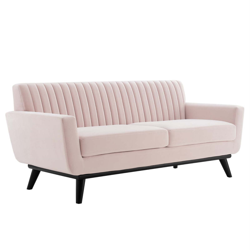 Engage Channel Tufted Fabric Loveseat, Pink Polyester