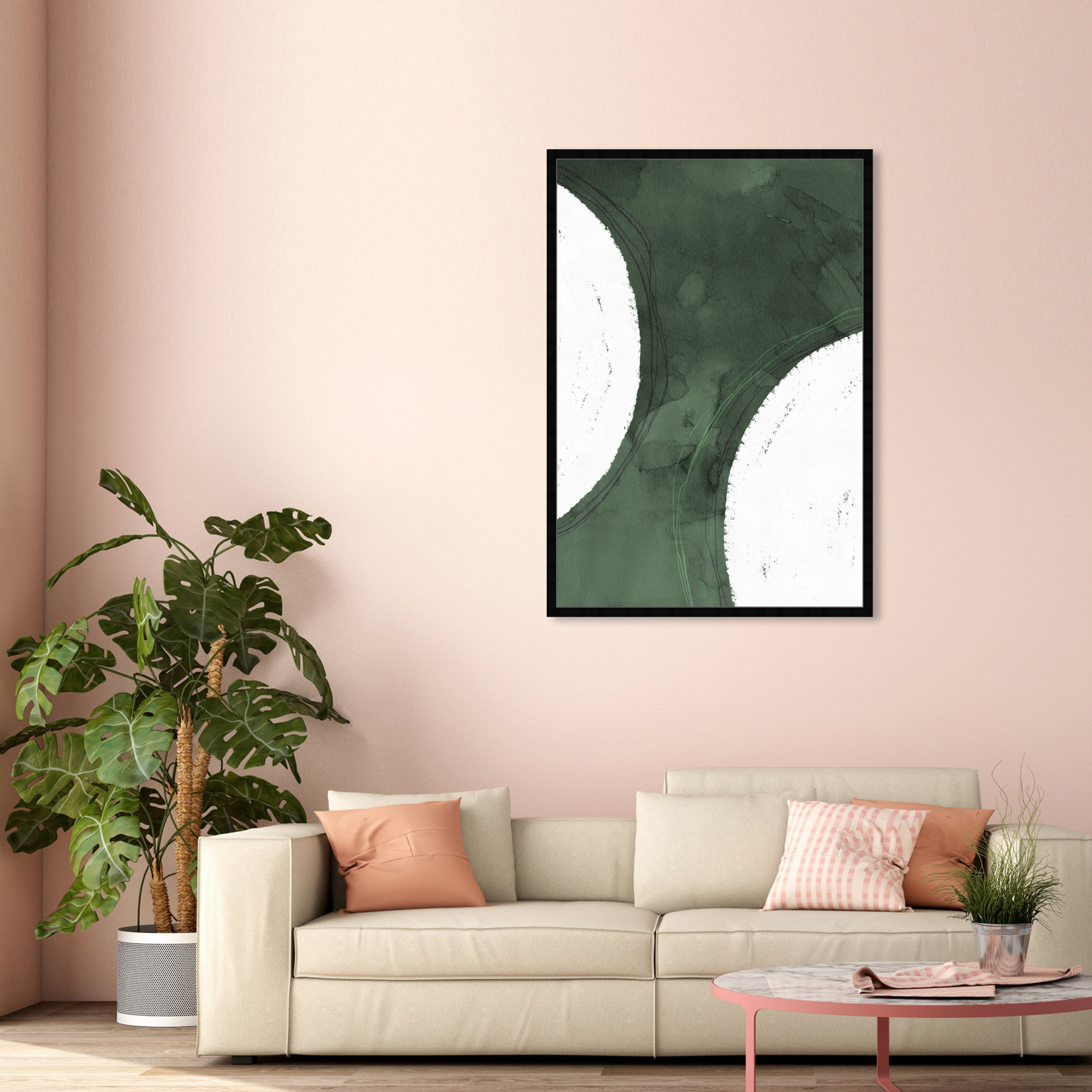Green Moon by Oliver Gal, 56" H x 38" W x 0.5" D, Black