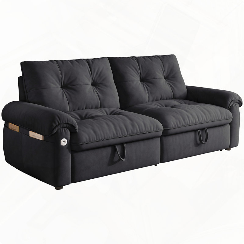 77‘’  Multifunctional 2-In-1 Sofa Bed, Grey, Black