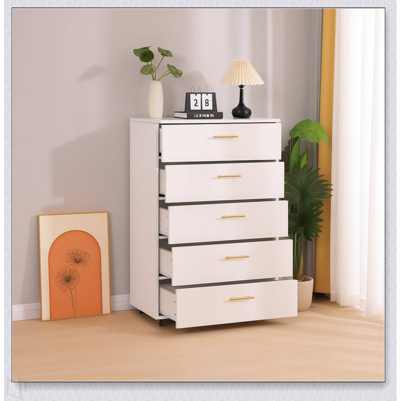 Commode 5 tiroirs avec poignées - Armoire de rangement moderne