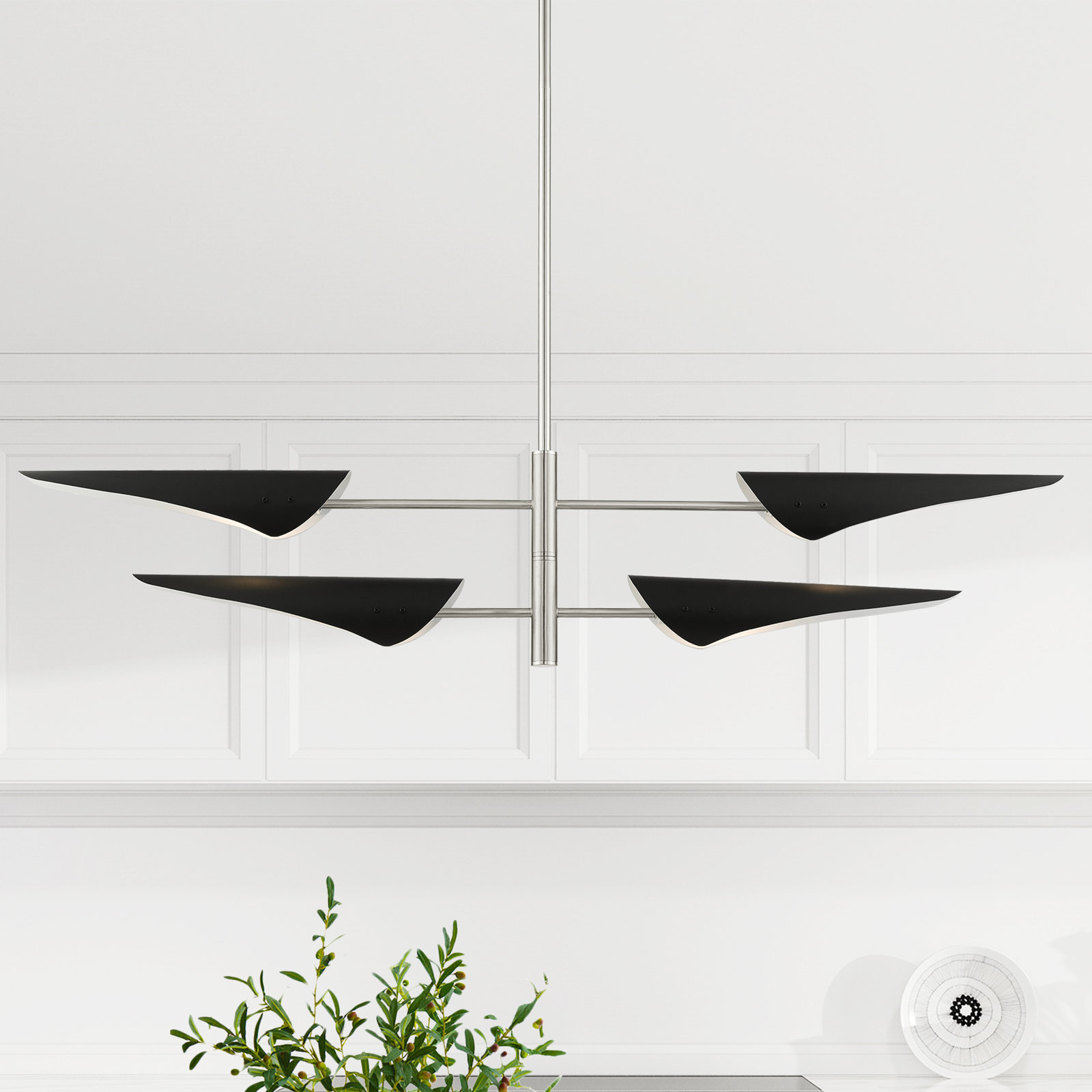 Cortina 4 - Light Steel Dimmable Chandelier, Brushed Nickel, Black