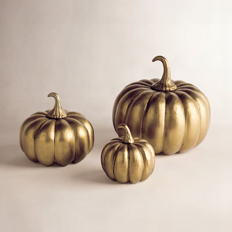 Ensemble de 3 citrouilles sculptées Pham, Gold