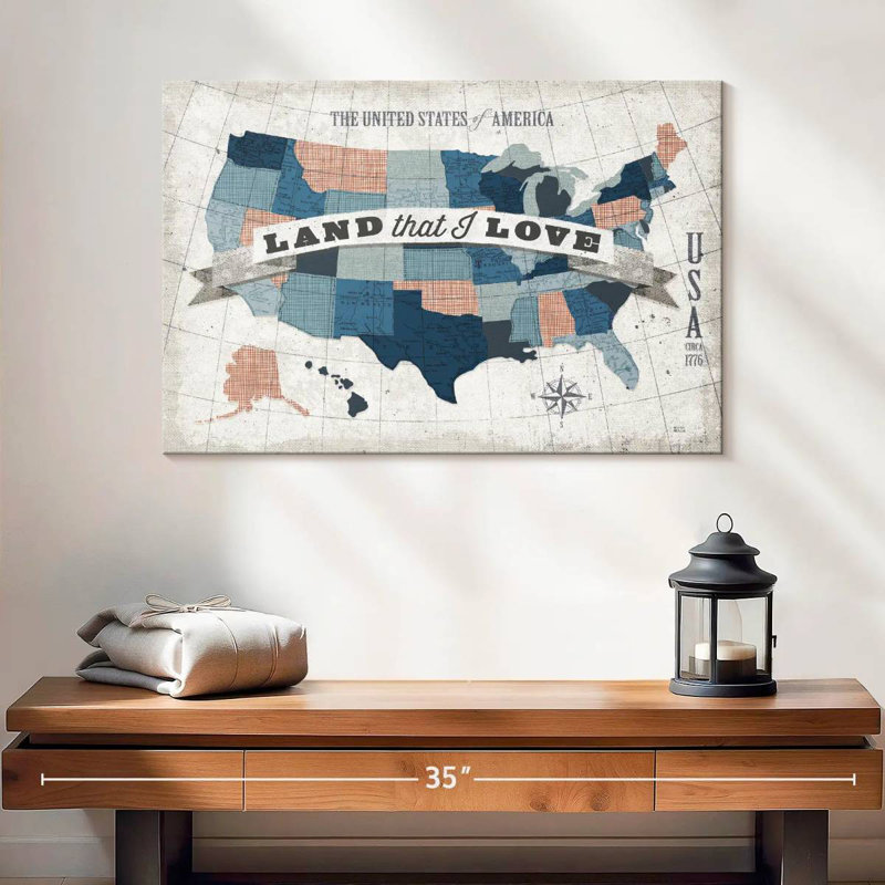 Aliaz USA moderne rétro bleu gris rouge, H 32 po x l 48 po