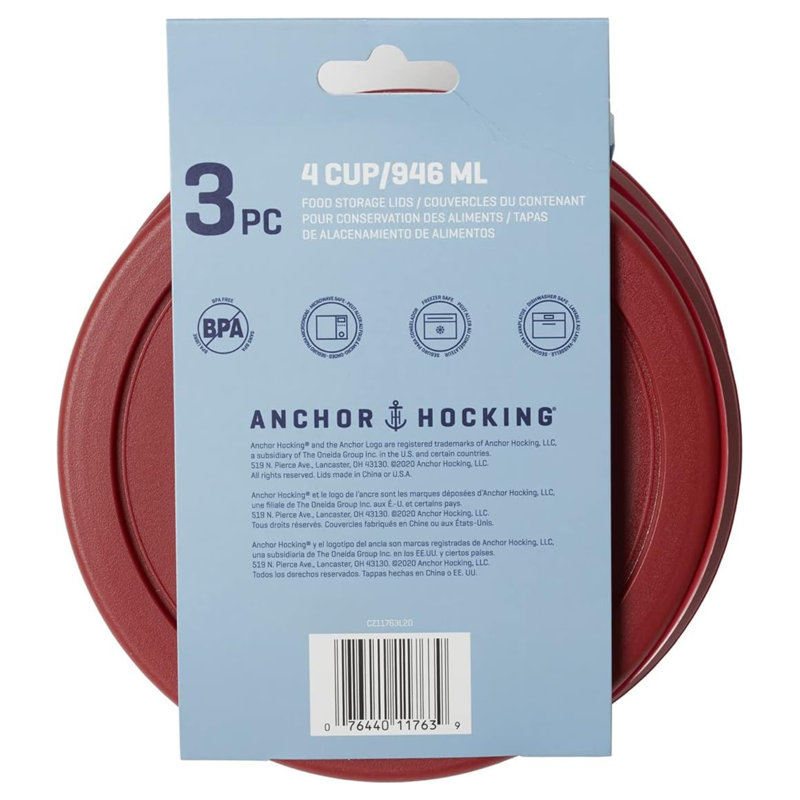 Couvercles de rechange pour rangement en verre Anchor Hocking, 4 tasses rondes, ensemble de 3 (également compatible avec le rangement en verre Pyrex)