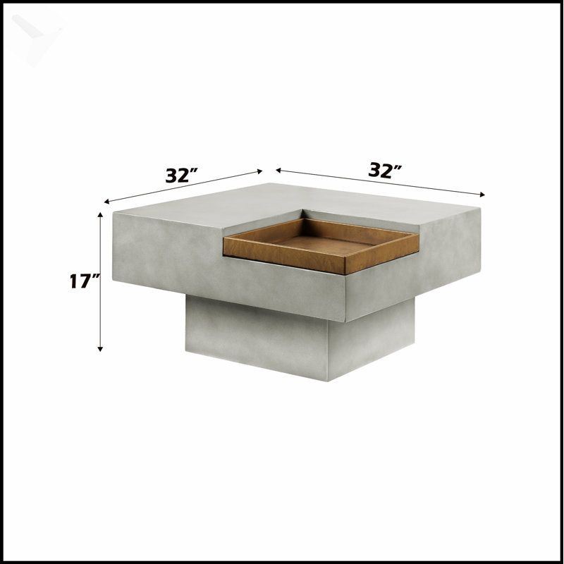 Table basse Kailano au fini gris patiné avec rangement spacieux, conception écologique et durable pour la vie moderne.