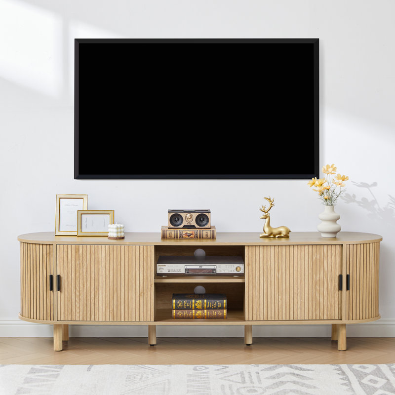 70.9" TV Stand with Sliding Door, Yellow
