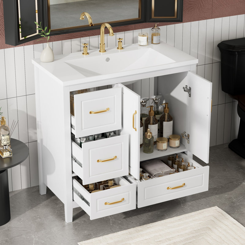 Meuble-lavabo de salle de bain avec lavabo, Blanc