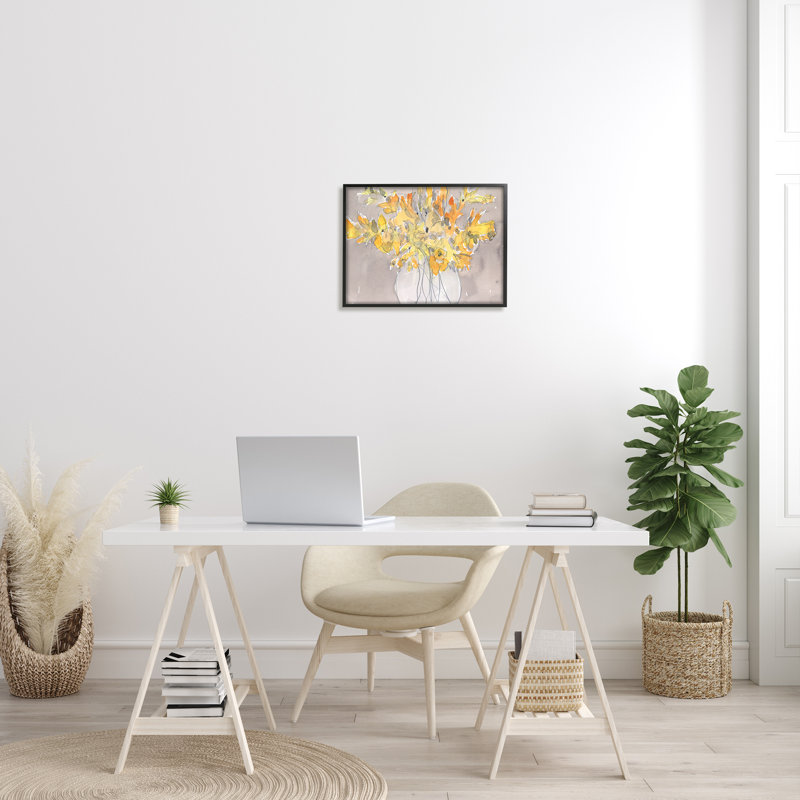 Fleurs de pétales jaunes modernes, Giclée encadrée noir minuit, H 16 po x l 20 po x P 1,5 po