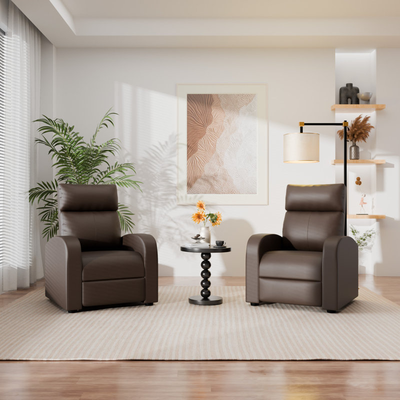 Pu Leather Single Sofa Home Theater, Living Room Lounge Chair with Lumbar Support, Brown