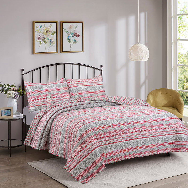 Fez Polyester Abstract Quilt, Queen Quilt + 3 Standard Shams
