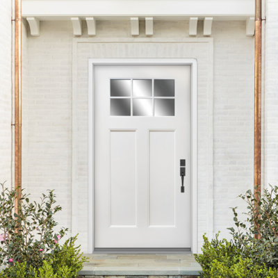 Modern Exterior Entry Front Door With 6-Lite Clean Glass Weatherproof Design For All Climates