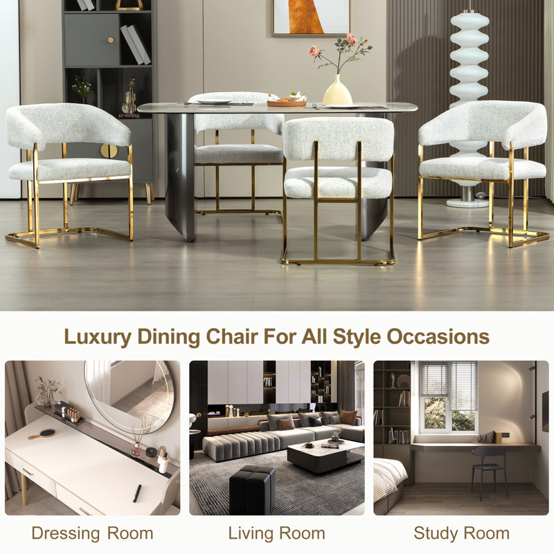 Upholstered Metal Armchair, White