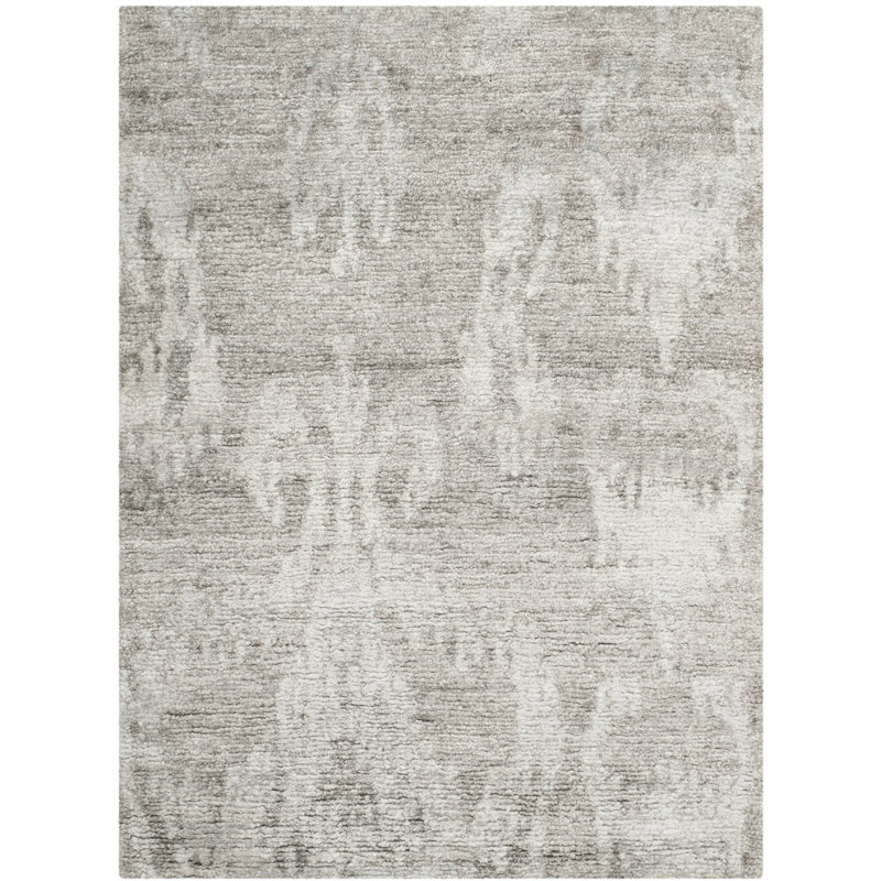 Tapis ikat tibétain en viscose / coton noué à la main gris, Rectangle 9 pi x 12 pi