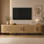 Meuble télé 70 po avec portes en rotin pour téléviseur de 80 po ou moins, console multimédia avec espace de rangement et trous pour câbles, meuble audio-vidéo pour salon