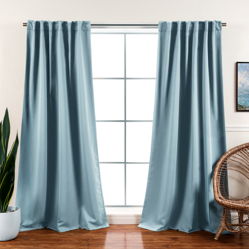 Bantam Solid Blackout Thermal Rod Pocket Curtain Panels, Ocean, 52" W x 84" L