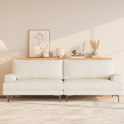 86.61" Modern Upholstered Sofa, Contemporary Cream White 3-seater Fabric Couch With Metal Legs