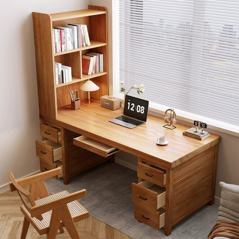 Bureau rectangulaire brun en bois massif, Retour à gauche, 29.53" H x 62.99" W x 27.56" D