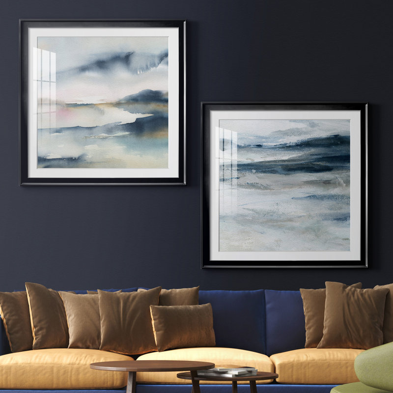 " Sunwashed Horizon " 2 - Pieces Painting Print, Framed Print with Mat, 26.5" H x 53" W, Black
