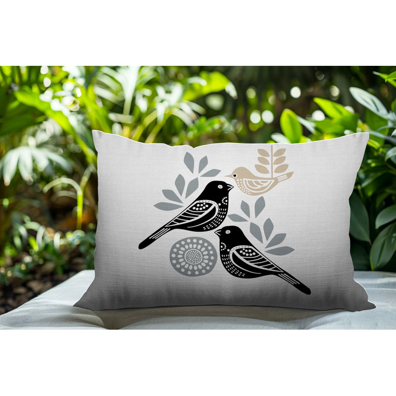 Oreiller rectangulaire réversible intérieur / extérieur Della Bird, Gris, Rectangle H 14 po x l 20 po