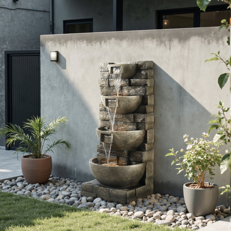 Outdoor Water Fountain 4-Tier Yard Fountain 35.63 in Block Stack Style