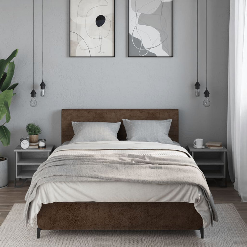 Alliyah 40cm W Metal Bedside Table, Grey Sonoma