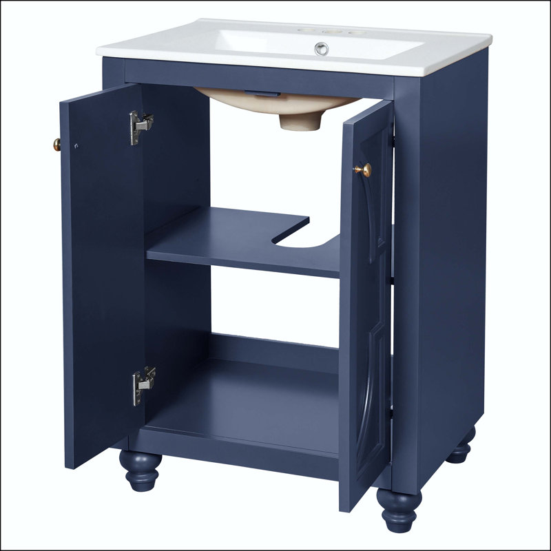 Meuble-lavabo moderne 24 po avec motif orné et charnières à fermeture en douceur