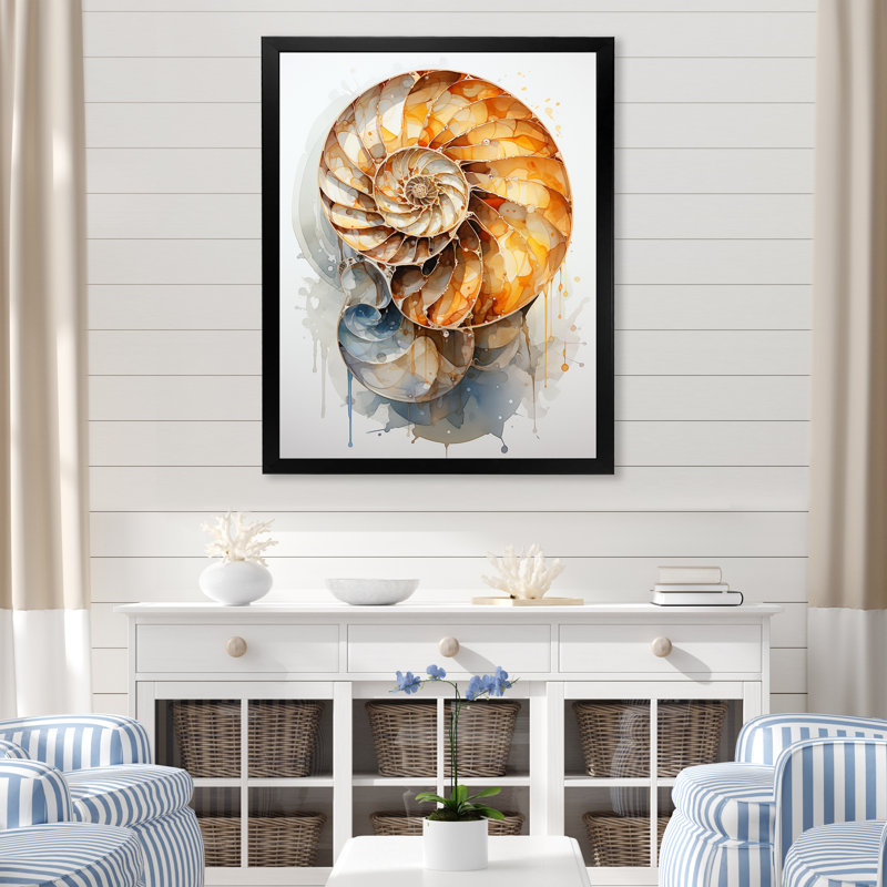 Golden Sea Sheel Spiral I, Cadre simple noir, H 32 po x l 16 po x P 1 po