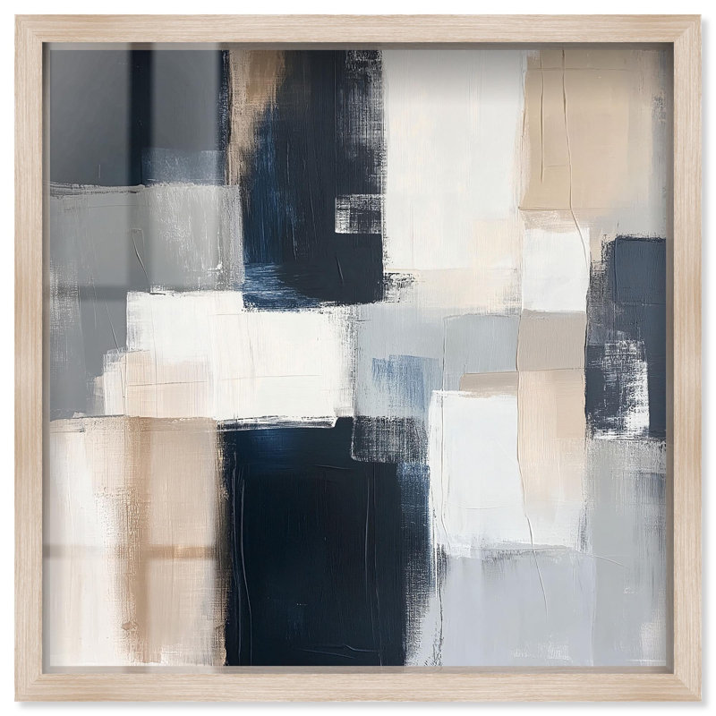 «Blue and Tan Abstraction I Shadowbox Print», art mural bleu par Art Remedy, H 41 po x l 41 po, Crème, crème