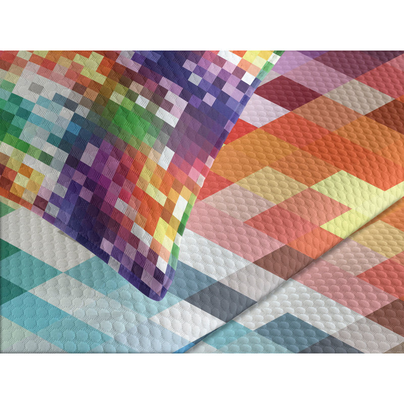 Ambesonne Colorful Bedspread Set Rainbow Colored Square Multicolor, King Bedspread + 2 Standard Shams