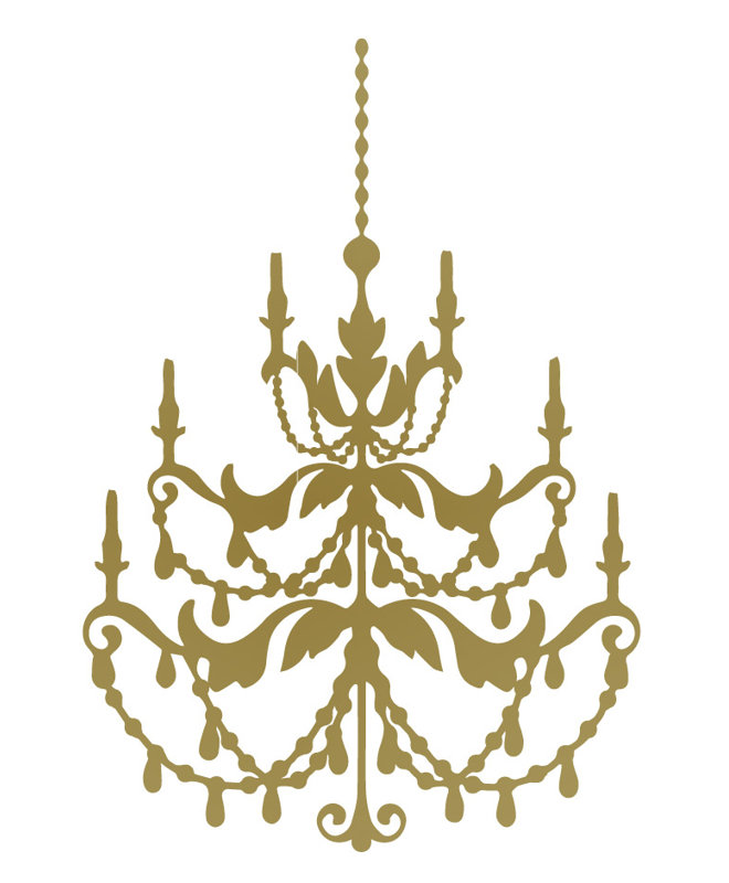 Décalcomanie murale lustre française, H 24 po x l 16 po x P 0,01 po, Or