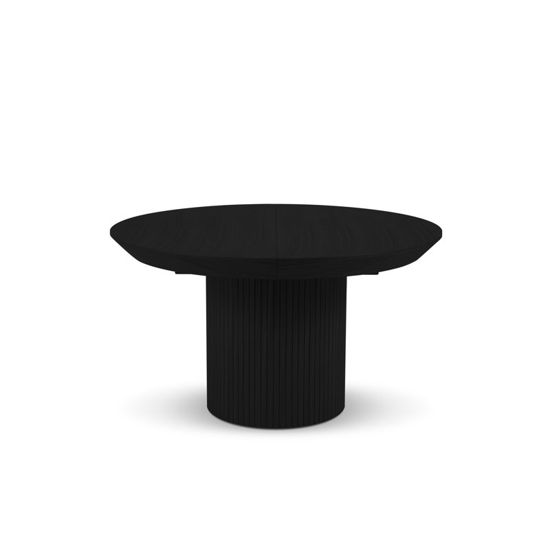 Round Solid Wood Pedestal Dining Table, Black Oak Veneer/Black Oak, Black Oak