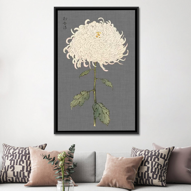 «Dramatic Ivory Mums II», reproduction d'impression sur toile tendue, H 26 po x l 18 po x P 1,5 po, Toile avec cadre noir