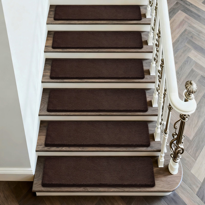 Housse pour tapis d'escalier moelleux 8 po x 30 po 12 pièces, Marron foncé