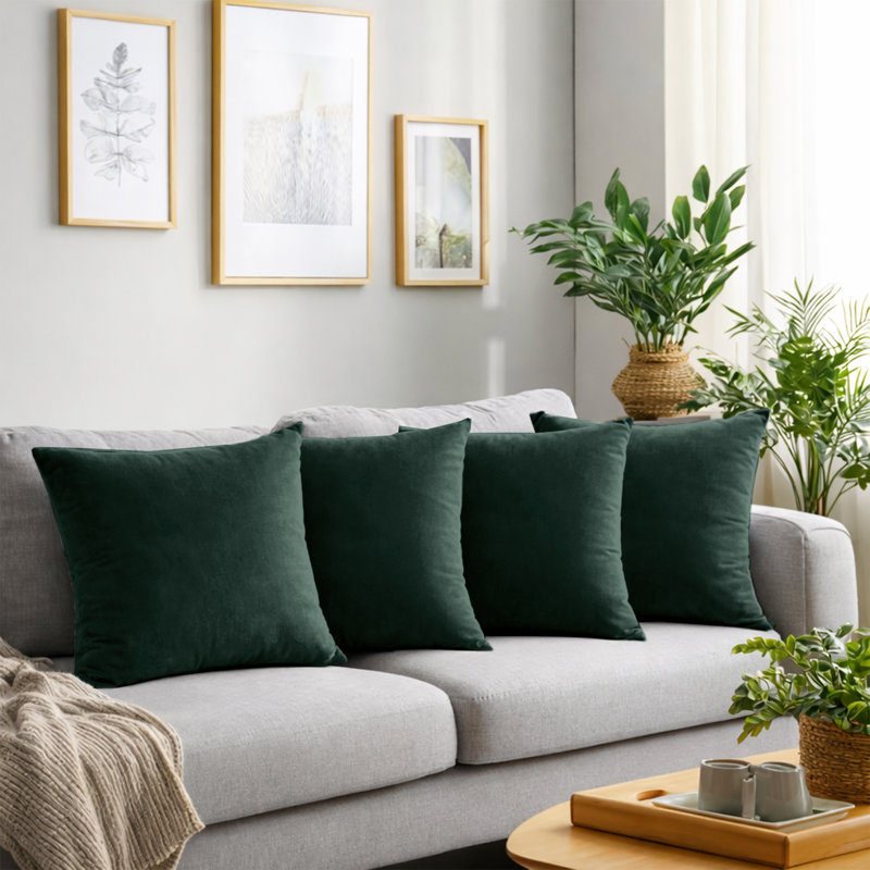 Crushed Velvet Cushion Cover Set (Set of 4), Dark Green