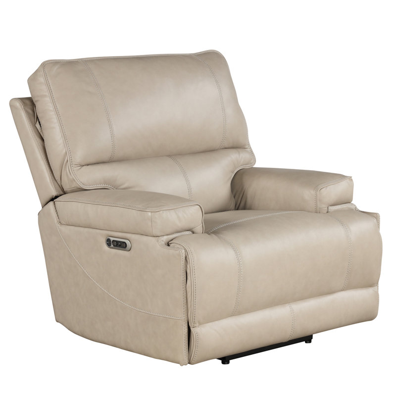 Adlan Upholstered Power Recliner, Beige Pebbled Leather Match
