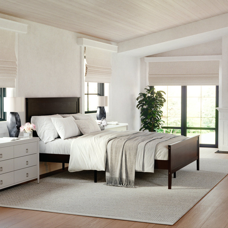Martha Stewart Corbin Wooden Platform Bed With Headboard And Footboard, Dark Brown, Queen