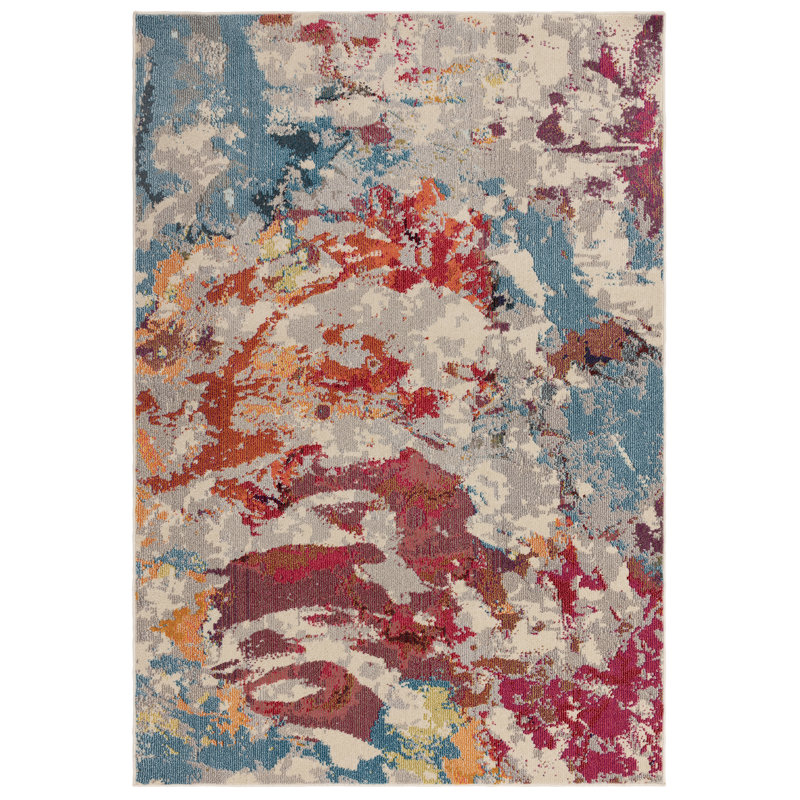 Enosburgh Splash Red/Blue/Grey Area Rug, Rectangle 80 x 150cm
