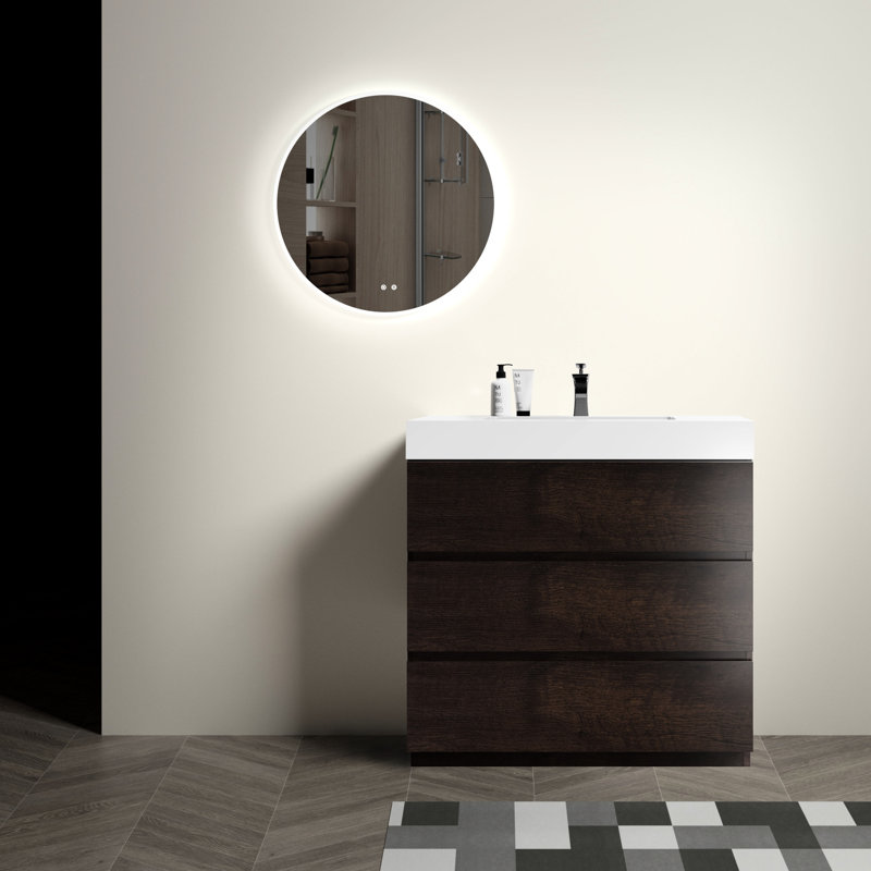 Meuble-lavabo de 36 po - Noyer, lavabo blanc, rangement éblouissant, finition élégante, lavabo moderne, ensemble de pièces, élément central